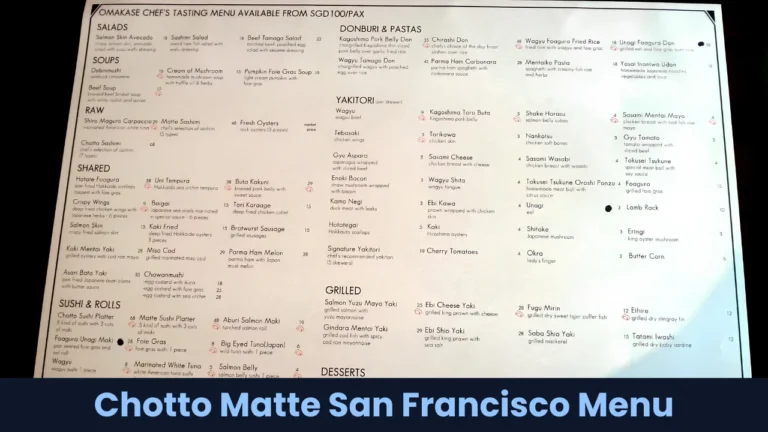 Chotto Matte San Francisco Menu