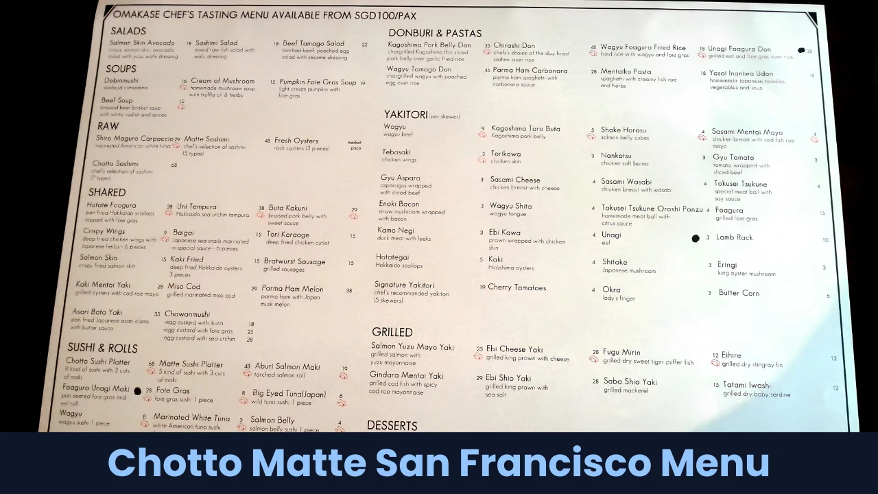 Chotto Matte San Francisco Menu