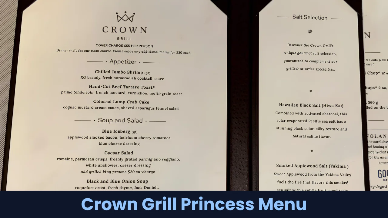 Crown Grill Princess Menu