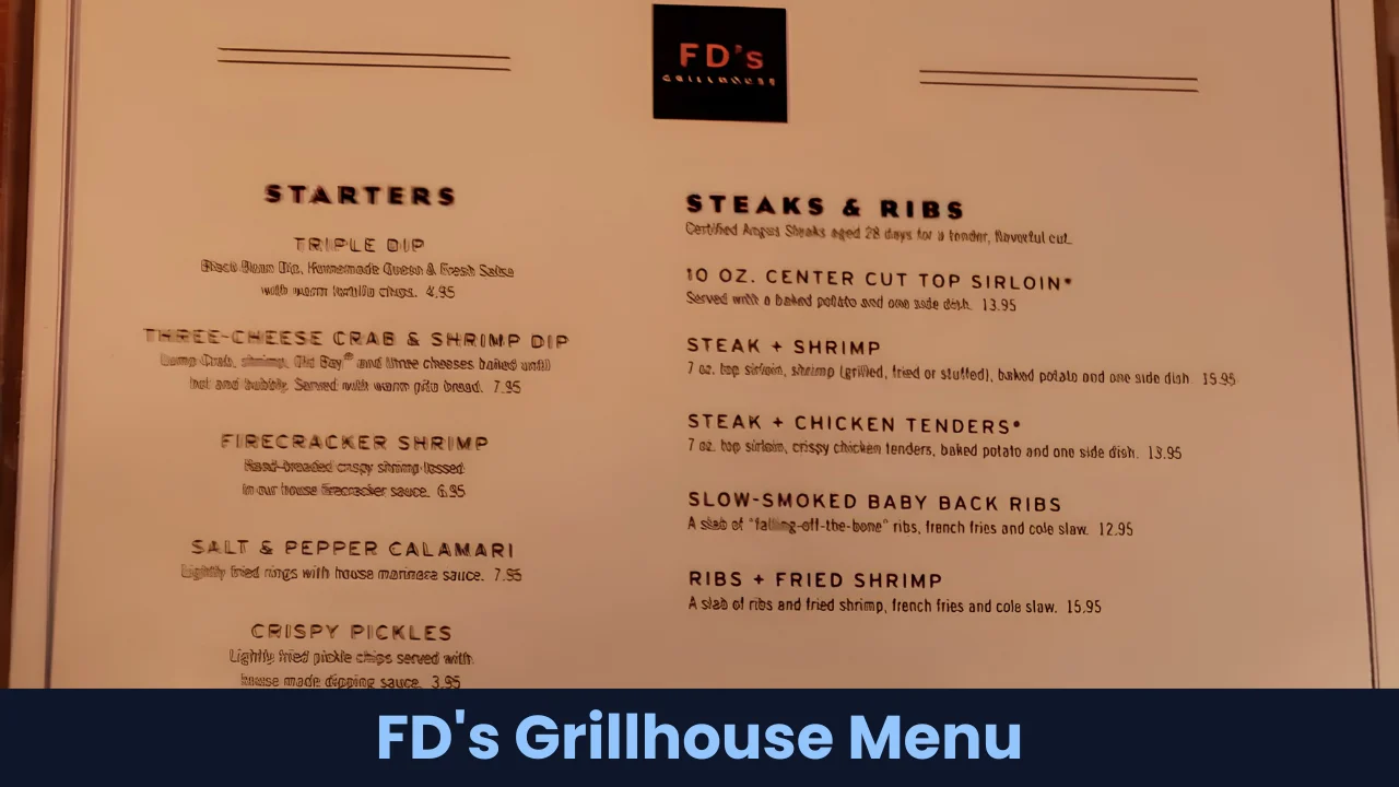 FD's Grillhouse Menu