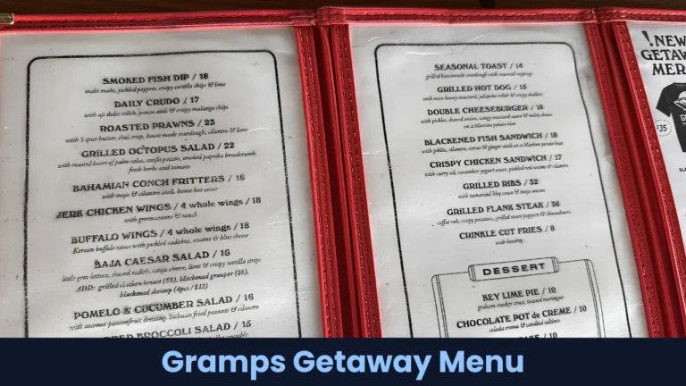 Gramps Getaway Menu