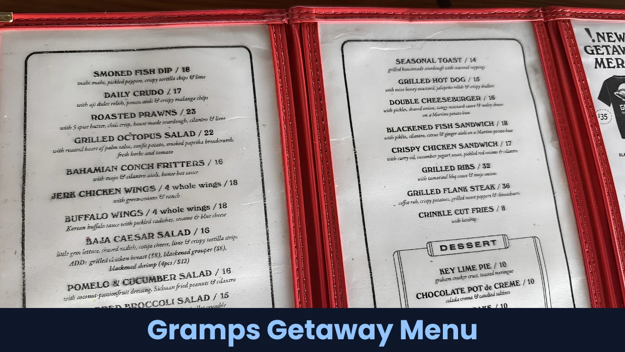 Gramps Getaway Menu