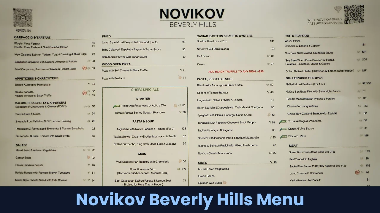 Novikov Beverly Hills Menu