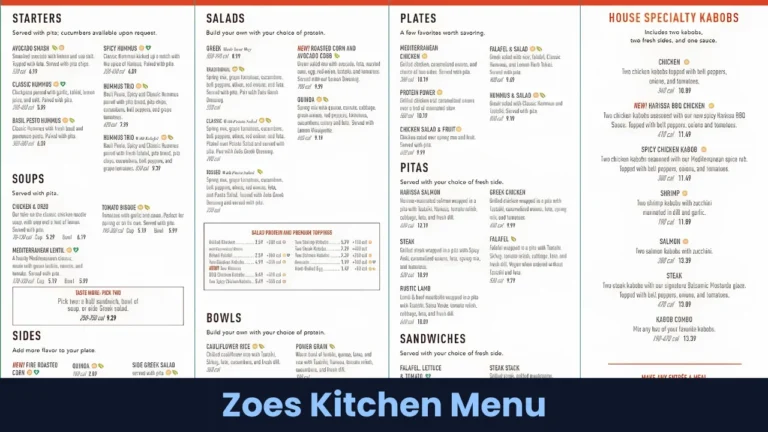 Zoes Kitchen Menu