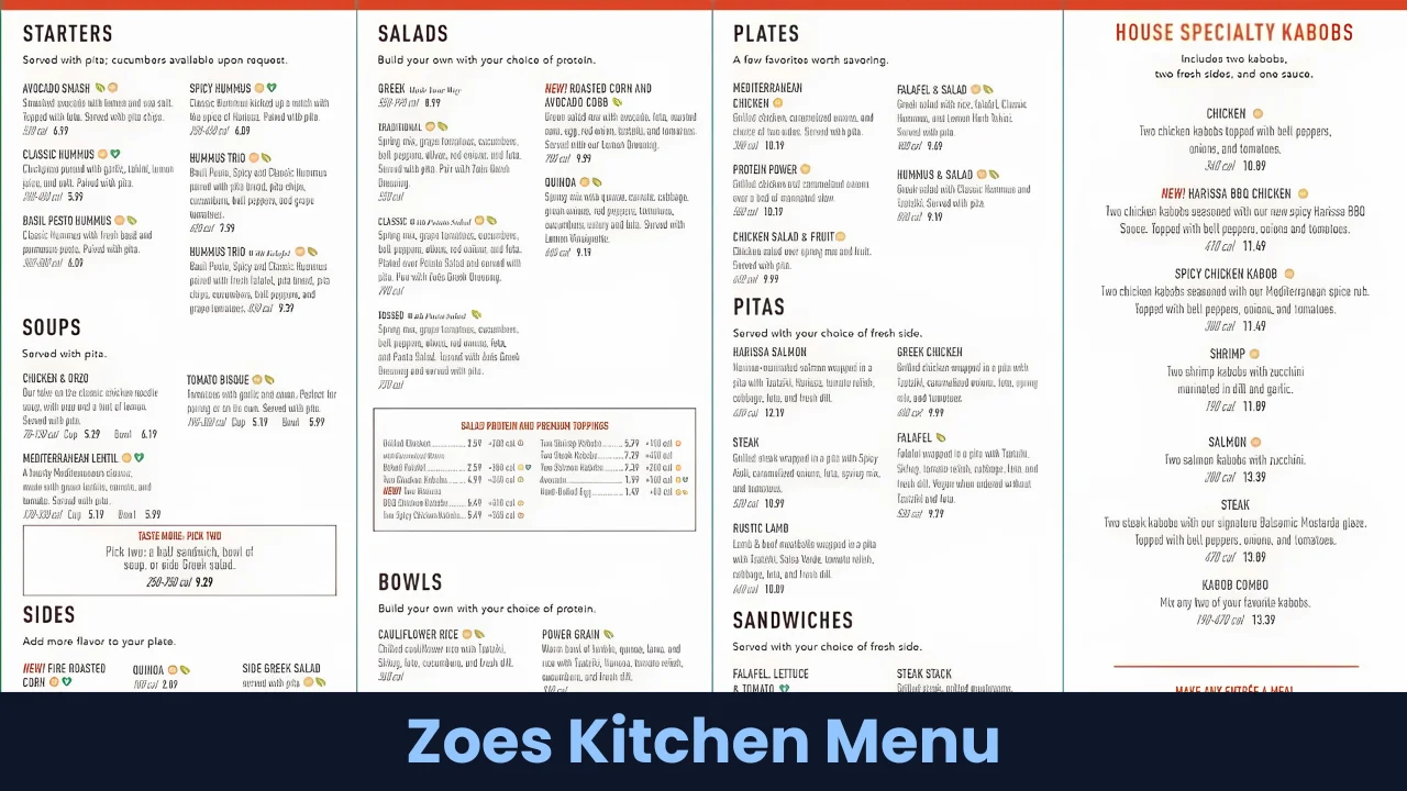 Zoes Kitchen Menu