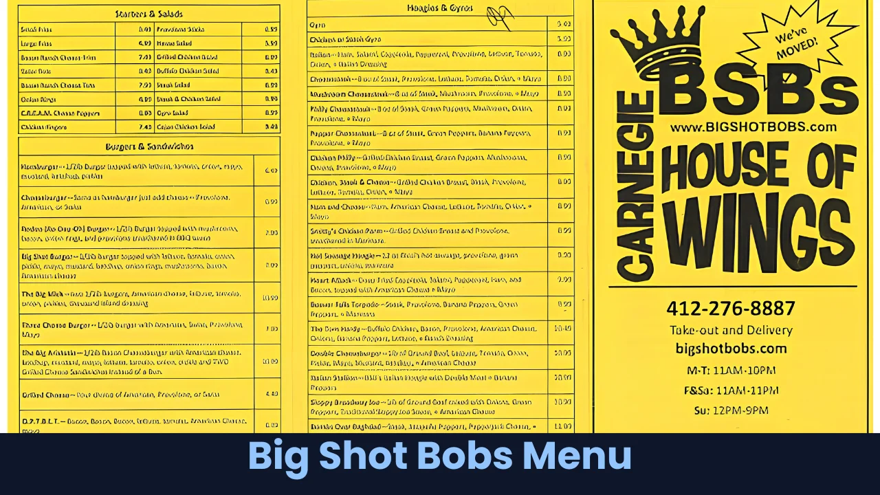 Big Shot Bobs Menu