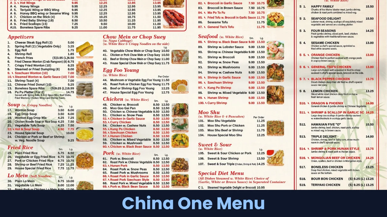 China One Menu