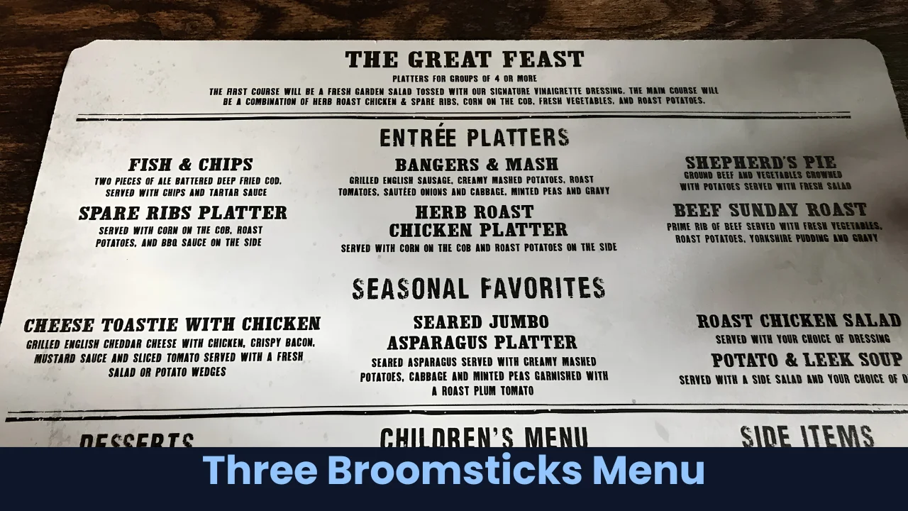 Three Broomsticks Menu