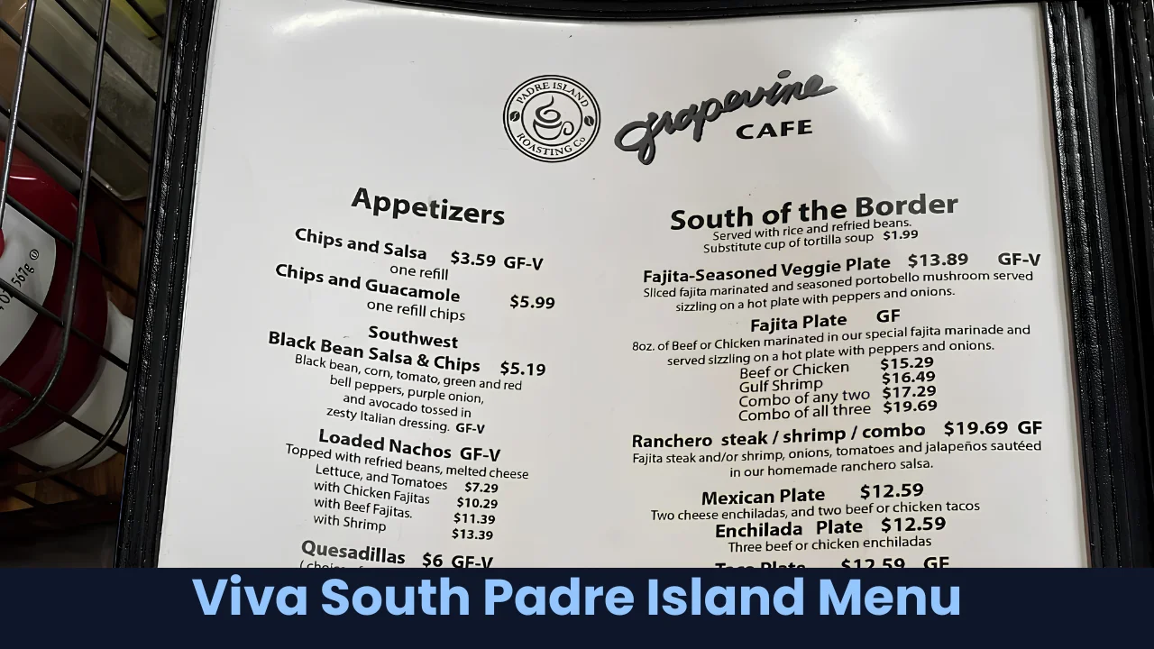 Viva South Padre Island Menu