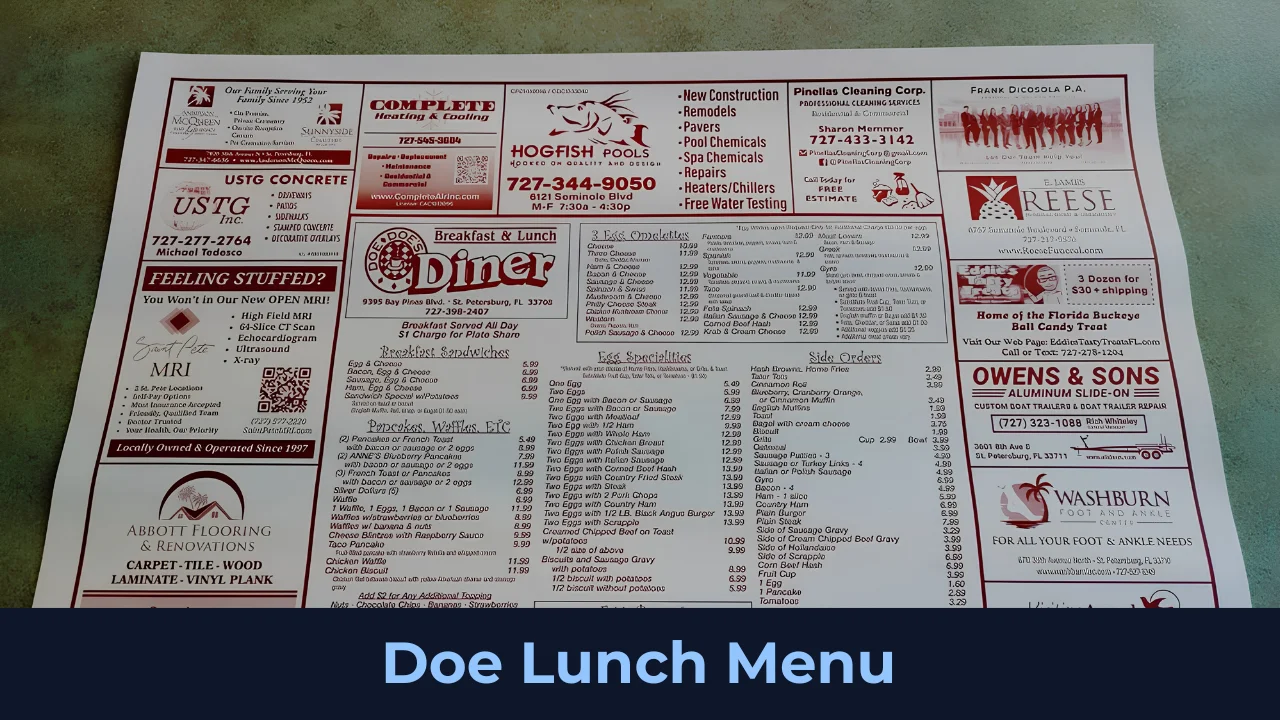 Doe Lunch Menu