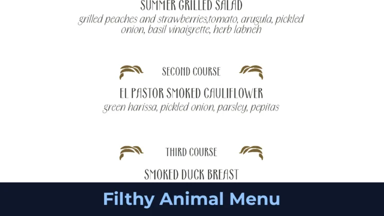 Filthy Animal Menu