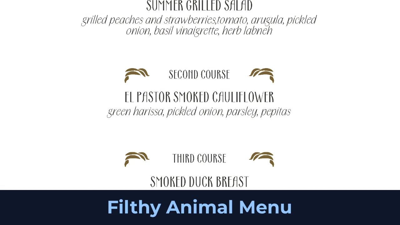 Filthy Animal Menu